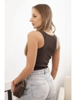 Dámsky prúžkovaný top s ozdobnou aplikáciou hnedý