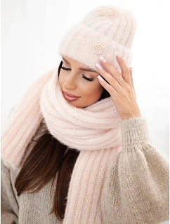 Dámský komplet čepice a z měkké příze světle pudrově růžový model 22554889 - K-Fashion
