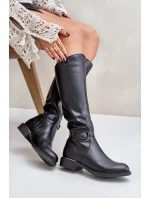 Zazoo 70140 Skórzane Kozaki Damskie Przed Kolano Ocieplane Czarne