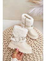 Eko Skórzane Botki Dziewczęce Z Futerkiem I Klamrami Beżowe Cartemes Eko Skórzane Botki Dziewczęce Z Futerkiem I Klamrami Beżowe Cartemes