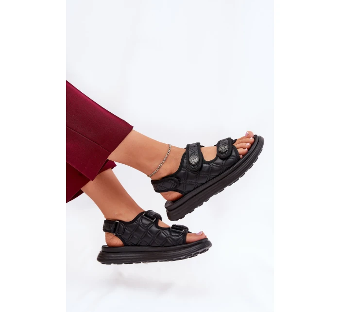 Damskie Sandały Z Ozdobnymi Detalami Na Rzepy Czarne Zoliner Damskie Sandały Z Ozdobnymi Detalami Na Rzepy Czarne Zoliner