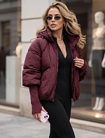 Dámska zimná prešívaná bunda s kapucňou, bordová, FashionStreet TY5898