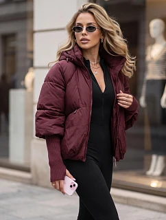 Kurtka damska zimowa pikowana z kapturem bordowa model 22350631 - FashionStreet