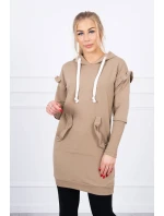 Šaty s ozdobnými volánikmi a kapucňou camel Šaty s ozdobnými volánikmi a kapucňou camel