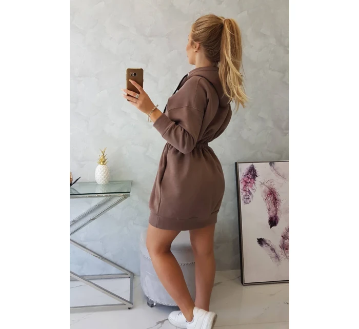 Zateplené šaty s kapucňou mocca