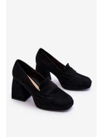 Zamszowe Czółenka Na Masywnym Obcasie I Platformie Czarne Adriel