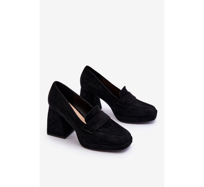 Zamszowe Czółenka Na Masywnym Obcasie I Platformie Czarne Adriel