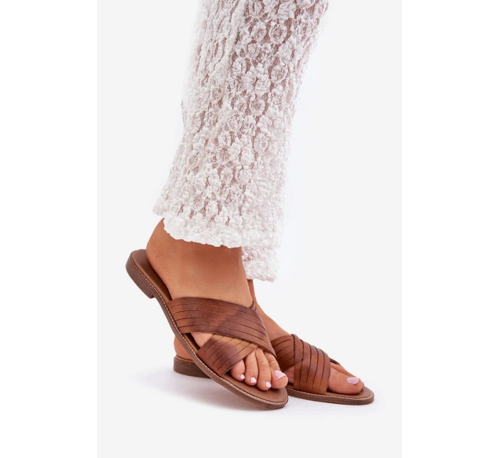 Skórzane Damskie Klapki Lewski Shoes 3682 Camel Skórzane Damskie Klapki Lewski Shoes 3682 Camel