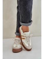 Zazoo N1068S6 Skórzane Niskie Sneakersy Damskie Na Platformie Beżowe