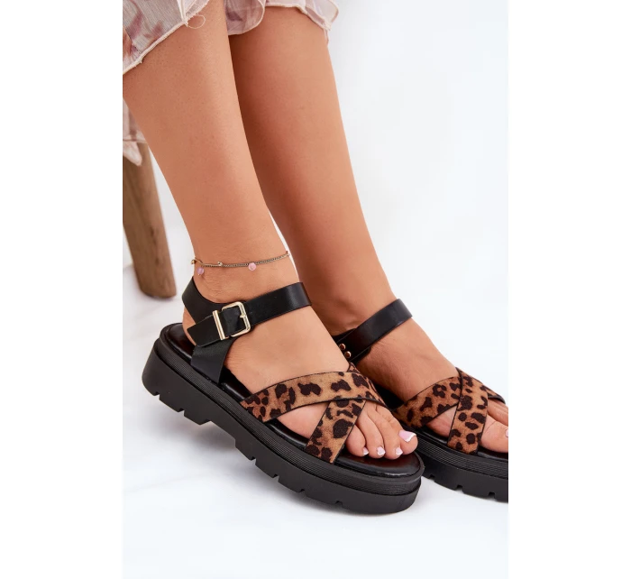 Dámské sandály na platformě s leopardím vzorem hnědé model 21688431 - Boto