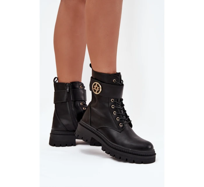 Dámské Botky Pracovní Se Zlatým Detalem Zateplené Černé model 21706796 - Boto