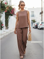 Dámsky ľanový komplet s nohavicami Poľský výrobok taupe FashionStreet AY1176 Dámsky ľanový komplet s nohavicami Poľský výrobok taupe FashionStreet AY1176