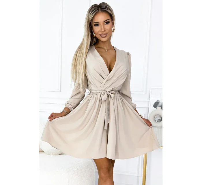 339-4 BINDY Dámske šaty s výstrihom a opaskom - BEACH 339-4 BINDY Dámske šaty s výstrihom a opaskom - BEACH