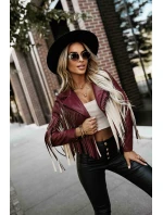 model 21337606 Krátká bunda s třásněmi z měkké ekokůže vínová - numoco basic