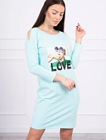 Šaty s potlačou Love v mätovej farbe
