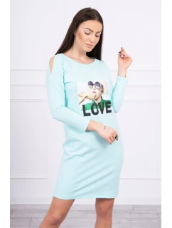 Šaty s potlačou Love v mätovej farbe