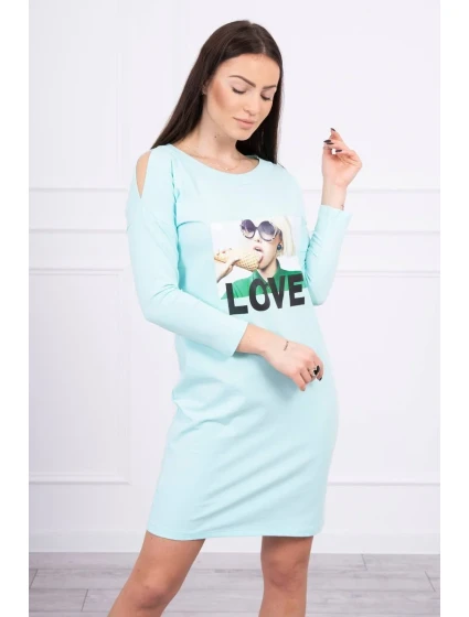 Šaty s potlačou Love v mätovej farbe Šaty s potlačou Love v mätovej farbe