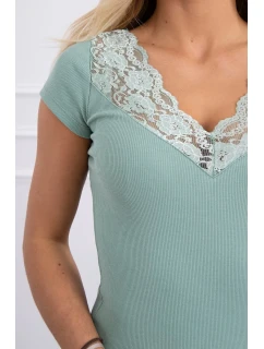 Blúzka so šnurovacím výstrihom tmavo mätová