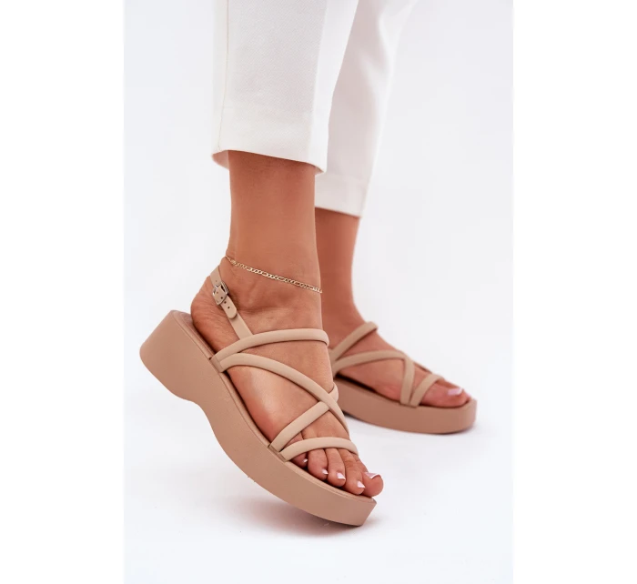 Dámské Sandály Na Platformě S Pásky Béžové model 21702591 - Boto