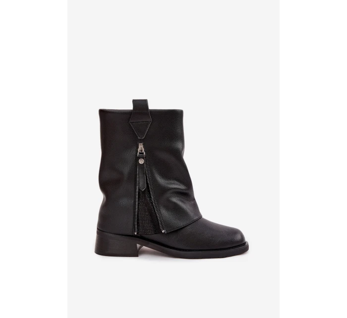Kožené dámské kotníkové boty s límcem na  Černé model 21728429 - Maciejka
