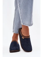 Dámské pantofle s výšivkou model 21725227 tmavě modré - Inblu