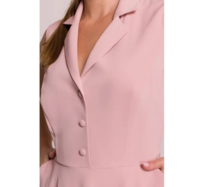 S409 Priliehavé košeľové šaty - púdrové