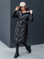 Dámsky prešívaný kabát s kapucňou TY4513 čierny – FashionStreet