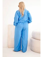 Dámský Plus Size komplet s košilí a širokými kalhotami džínový