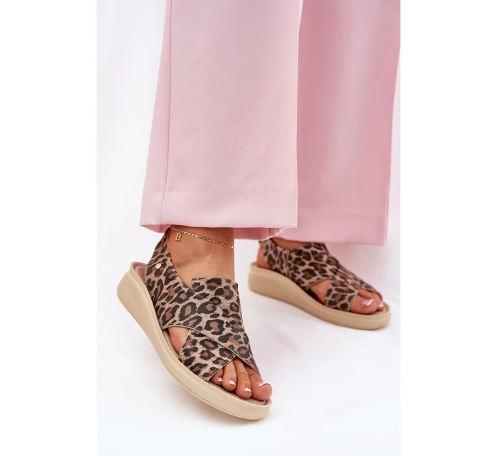 Zazoo 40392 Skórzane Sandały Damskie Panterka Brązowe Zazoo 40392 Skórzane Sandały Damskie Panterka Brązowe