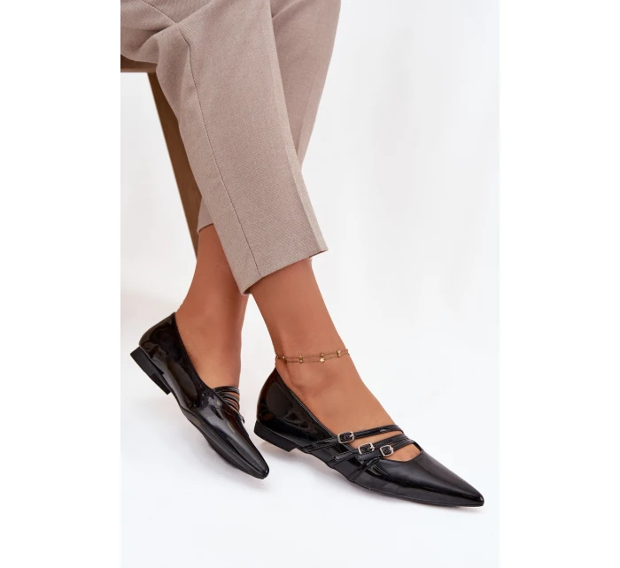 Lakované baleríny s pruhy Černé Palenna Lakované baleríny s pruhy Černé Palenna