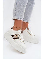 Dámské tenisky na platformě s přezkou Bílá leopardí vzor Palvessa Dámské tenisky na platformě s přezkou Bílá leopardí vzor Palvessa