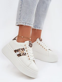 Dámské tenisky na platformě s přezkou Bílá leopardí vzor model 21918943 - Boto