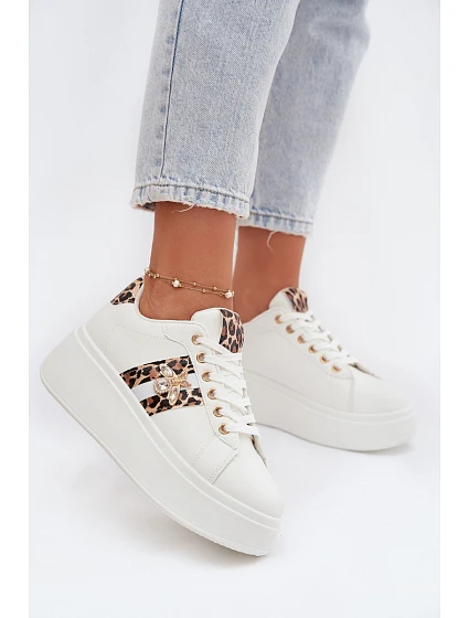 Dámské tenisky na platformě s přezkou Bílá leopardí vzor Palvessa Dámské tenisky na platformě s přezkou Bílá leopardí vzor Palvessa