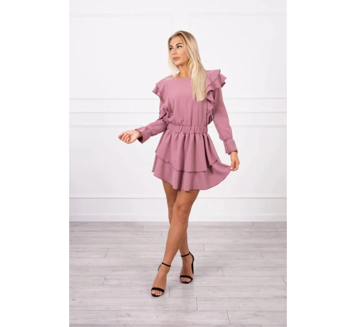 Dámske šaty s vertikálnymi volánmi 16095 tmavo ružové - Kesi
