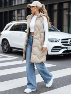 Dámska dlhá prešívaná béžová vesta FashionStreet TY5265