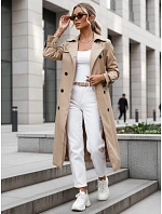 Dámsky dvojradový kabát s kapucňou FashionStreet camel TY5656
