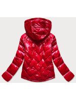 Červená prešívaná dámska bunda s kapucňou (B9562)