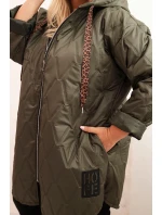 Dámska prešívaná bunda s kapucňou a nápisom HOPE khaki