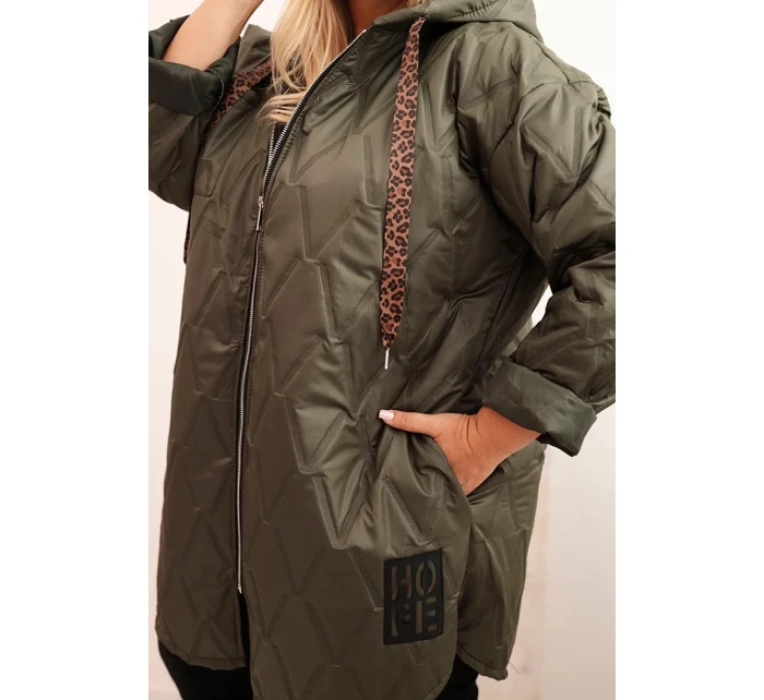 Dámska prešívaná bunda s kapucňou a nápisom HOPE khaki