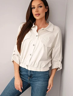 Dámská jarní bavlněná bunda s kapsami a model 22277409 bílá - K-Fashion