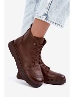 Dámské kožené zateplené boty model 22556924 hnědé - VINCEZA Dámské kožené zateplené boty model 22556924 hnědé - VINCEZA
