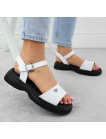 Dámské kožené sandály na podrážce s vzorem bílé model 21905006 - FILIPPO