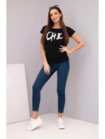 Dámska bavlnená blúzka s potlačou CHIC čierna