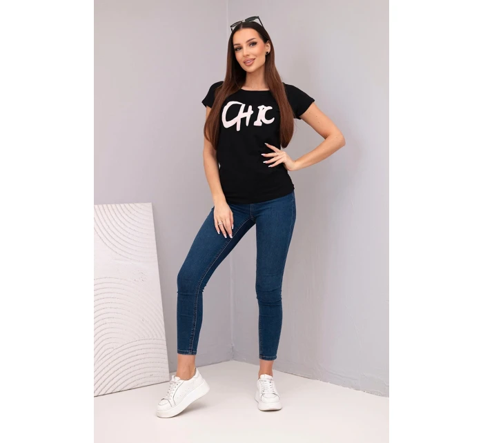 Dámska bavlnená blúzka s potlačou CHIC čierna