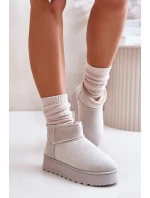 Śniegowce Damskie Na Platformie Ocieplane Futerkiem Jasnoszare Xamella