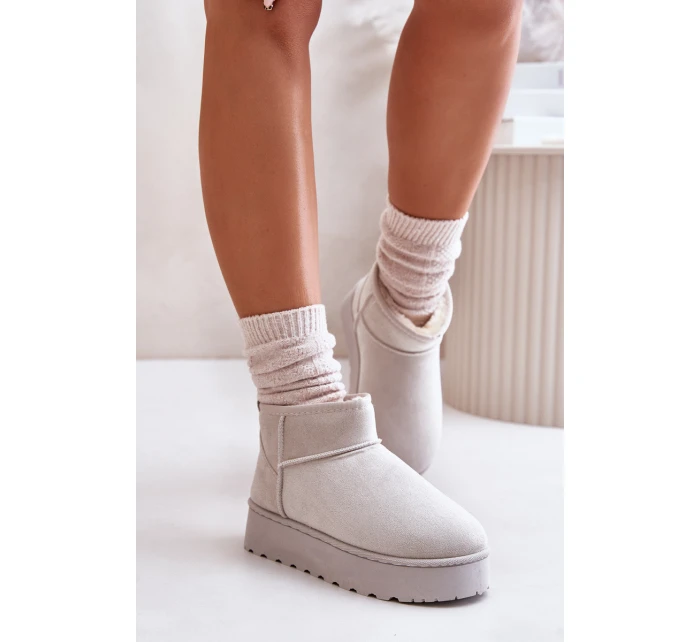 Śniegowce Damskie Na Platformie Ocieplane Futerkiem Jasnoszare Xamella