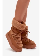 Śniegowce Damskie Z Futerkiem I Wiązaniem Na Platformie Camel Marinna Śniegowce Damskie Z Futerkiem I Wiązaniem Na Platformie Camel Marinna