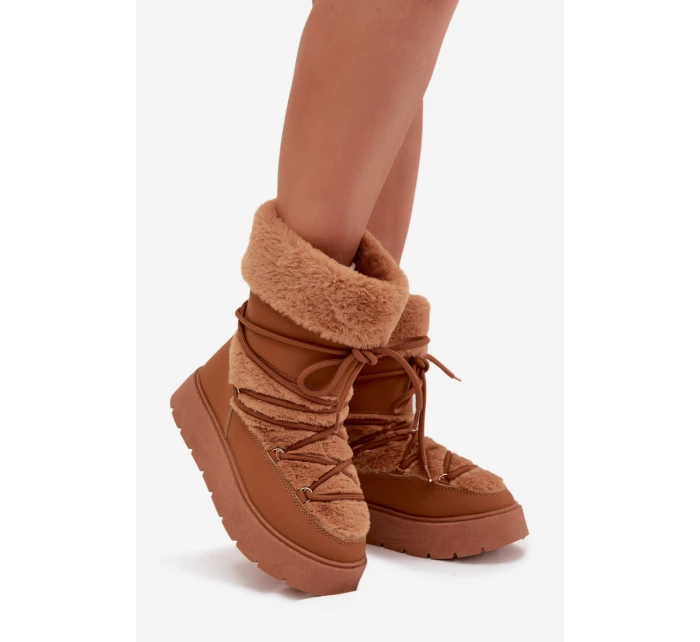 Śniegowce Damskie Z Futerkiem I Wiązaniem Na Platformie Camel Marinna Śniegowce Damskie Z Futerkiem I Wiązaniem Na Platformie Camel Marinna