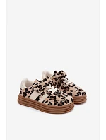 Dievčenské tenisky s leopardím vzorom na suchý zips Beige Satinia Dievčenské tenisky s leopardím vzorom na suchý zips Beige Satinia