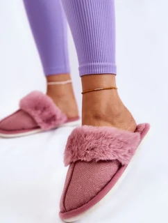 Dámské zateplené pantofle s kožíškem Tmavě růžové Franco